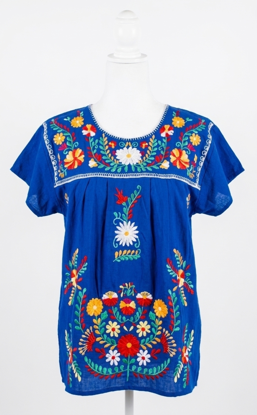 NEW LAYERZ CLOTHING floral embroidered short sleeve top in royal